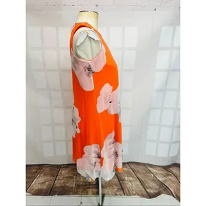 Calvin Klein NWT Orange Floral Print Sleeveless Lined Flowy A-Line Dress Size 4 thumbnail 5