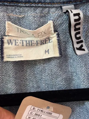 We The Free Blue Denim Short-Sleeve Jumpsuit with Tan Bandana Panels thumbnail 8