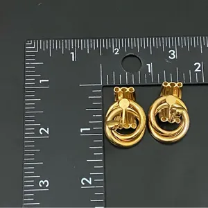 Vintage Gold Tone Grooved Tube Interlocking Knot Modern Chunky Clip On Earrings thumbnail 10