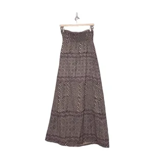 Anthropologie Edme & Esyllte Dress Womens 0 Brown Cream Geometric Print Maxi thumbnail 4