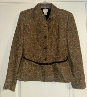 Ann Taylor loft brown tweed wool blazer jacket with belt thumbnail 3