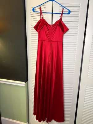 City Studios Red Satin Off The Shoulder Maxi Dress thumbnail 5