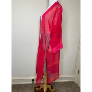 Pink Sheer Swim Coverup Caftan Art To Wear Boho Glam Sz Medium thumbnail 3
