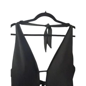 Black Plunge Tie Side‎ Ruched One Piece Swimsuit Adjustable Bathing Suit XS thumbnail 11