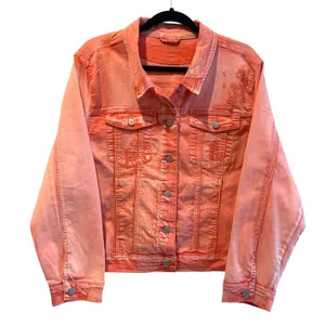 Marie Claire Jeans Women XL Coral Pink Acid Wash‎ Embroidered Denim Jacket thumbnail 1