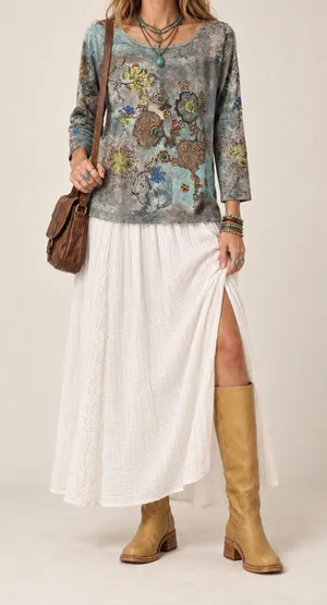 NWT Vintage Lola P Floral Rhinestone Embellished Art Print Top Small thumbnail 1