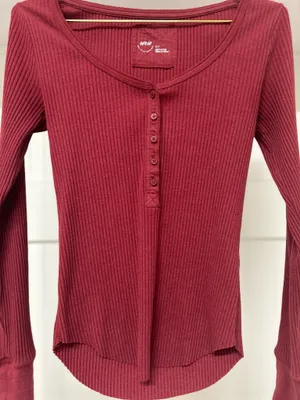 Aerie Henley Long Sleeve Ribbed Top thumbnail 3