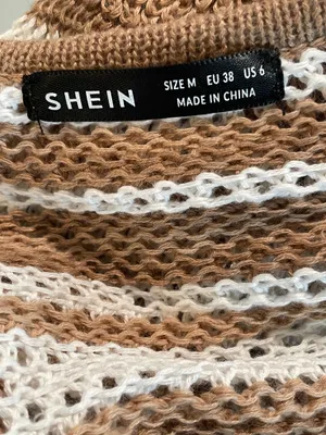 SHEIN brown and white striped tie-front crochet crop cardigan thumbnail 3