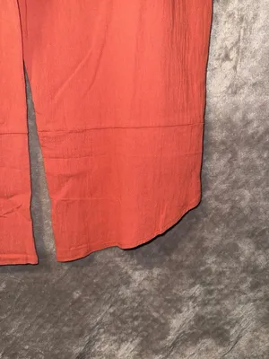 Heyson Yankee Doodle Crinkle Cotton Wide Leg Overalls Jumpsuit in Rust thumbnail 10
