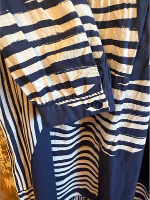 ZARA Blue & White Striped maxi Tiered Button-Up shirt Dress large thumbnail 5