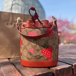 COACH Mini Dempsey Bucket Bag In Signature Canvas With Wild Strawberry CH164 thumbnail 3