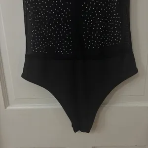 Black Mesh Rhinestone Sheer Bodysuit L Club Going Out Festival Sparkly Glam thumbnail 5