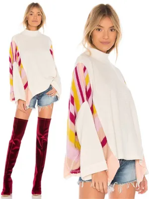 Free People Susie Swit Oversized Pullover Sweater M Mockneck Colorful Striped thumbnail 2