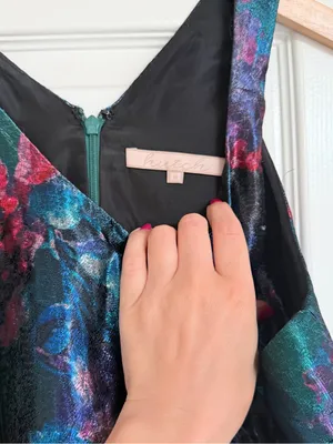 Anthropologie Hutch Watercolor Metallic Floral Textured A-Line Cocktail Dress 6 thumbnail 6