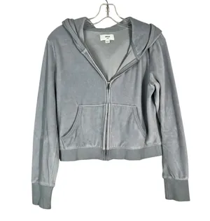 Aerie Light Gray Blue Cropped Full Zip Y2K Velour Velvet Track Suit Jacket Med M thumbnail 1