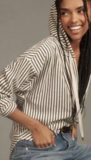 Anthropologie Pilcro Wharfside Hooded Sweatshirt vertical Stripes Beach medium thumbnail 1