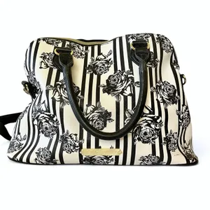Betsey Johnson Blue Bow Faux Leather Floral Stripe Dome Satchel Bag Handbag thumbnail 3