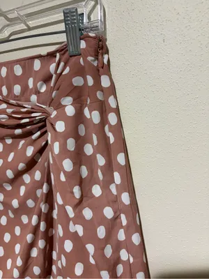 Abercrombie & Fitch Blush Pink Spotted Twist Front Slit Satin Midi Skirt Small thumbnail 9