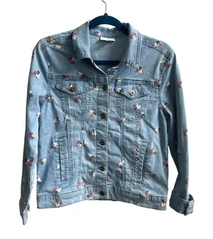 Disney Minnie Mouse Denim Jacket Womens XS Blue‎ Light Wash Disneycore Trucker thumbnail 1