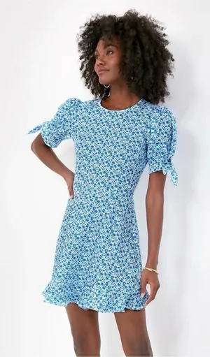 Tuckernuck Hyacinth House Blue Ditsy Floral Puff Sleeve Mini Dress Large thumbnail 1