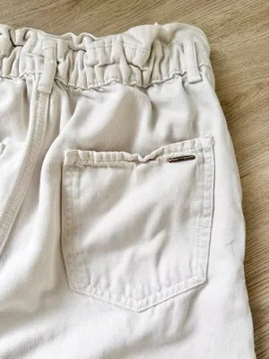 ZARA Ivory Cream Beige Baggy Paperbag High Waisted Denim Jeans thumbnail 5