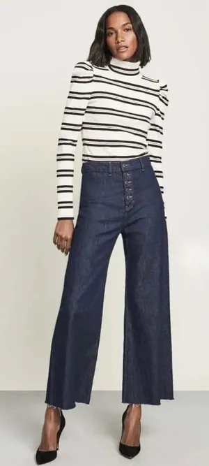 VERONICA BEARD Grant Wide Leg Jean Indigo Blue High Rise Button-Fly Raw Hem 31‎ thumbnail 1