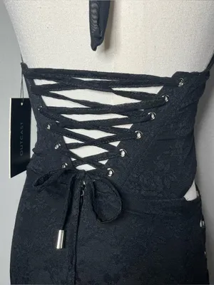 NEW Outcast Lace Up Halter Jenna Jumpsuit in Black Floral Lace thumbnail 6