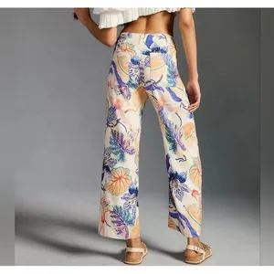 Anthropologie Maeve Sarah Gordon Colette Ankle Cropped Linen Wide Leg Pants 29 thumbnail 4