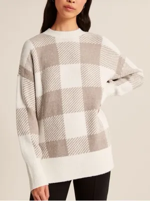 Abercrombie & Fitch Oversized Checkered Sweater - White & Beige thumbnail 1