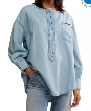 We The Free Denim Dreaming Pullover size M oversize thumbnail 1