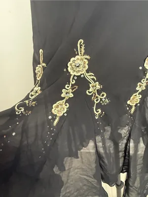 S.L. Fashions Black Midi Dress with Gold Floral Embroidery thumbnail 4