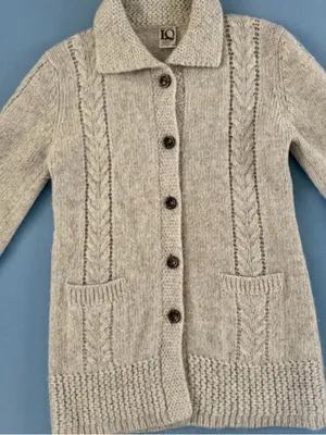Vintage IQ Mohair Wool‎ Cardigan Cable Knit Tan Longline Collared Sweater thumbnail 1