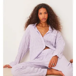 Free People Textured Pajama Shirt Mini Dress Loungewear in Lilac Medium thumbnail 5