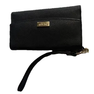 Kate Spade‎ Black Wristlet Wallet Gold Hardware Logo 6.5x3.5 EUC thumbnail 1