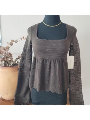 Chocolate Brown Sheer Peplum Floral Top Sz M New Festival thumbnail 4