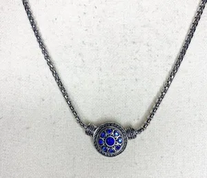 Silver Necklace Blue Crystal Round Decorative Pendant 18” Adjusts thumbnail 3
