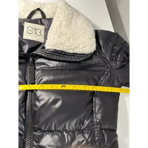 S13 New York Black Puffer Jacket Sherpa Collar Quilted Down Fill Women's XS‎ thumbnail 10