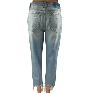 Abercrombie & Fitch Blue High Rise Distressed Frayed Hem Straight Denim Jeans 27 thumbnail 3