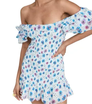 LoveShackFancy Size XS Deep Cotton Candy Blue Liberty Print Smocked Kodie Dress thumbnail 3