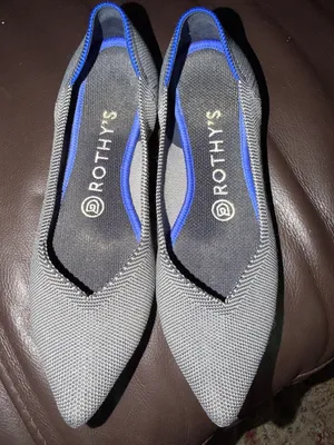 Rothy's Pointed Knit Flats in Navy and White Herringbone thumbnail 2