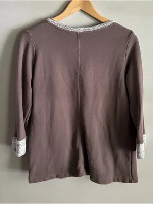 Fresh Produce XS Brown Contrast Knit Thermal Top 3/4 Sleeve Made USA thumbnail 5