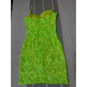 Winsor Neon Lime Green Sequin Damask Mini Dress Small Bodycon Cocktail hoco thumbnail 4