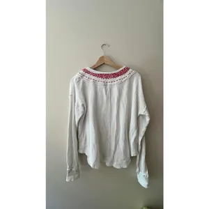 Free People We The Free White Waffle Knit Henley Top Red Embroidery Small thumbnail 3