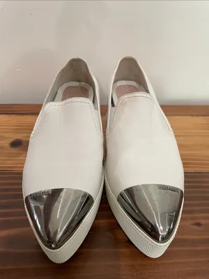 Miu Miu White Metallic Cap-Toe Leather Platform Sneakers Size 37.5 thumbnail 13