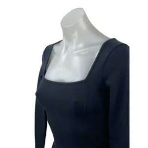 Abercrombie & Fitch Black Long Sleeve Square Neck Knit Thong Bodysuit Top Size S thumbnail 2