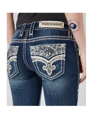 Rock Revival Oliana Mid-Rise Skinny Jeans Bling Pockets Intentional Fading SZ 30 thumbnail 2