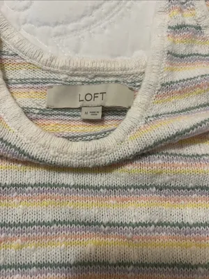 LOFT Cream Knit Tank with Pastel Stripes thumbnail 2