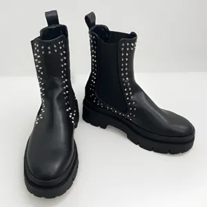 NEW ZARA Studded Chunky Moto Boots Black Chelsea Vegan Leather m size 6 / 36 EU thumbnail 1