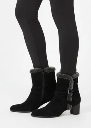 Stuart Weitzman Black Suede Fur Lined Zip Up Ankle Boots 5.5 thumbnail 1
