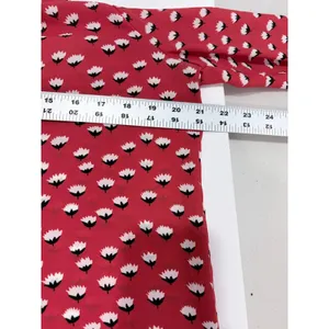 Ann Taylor Factory Red Floral Pleated Bell Sleeve Blouse Keyhole Back M Flowy‎ thumbnail 6